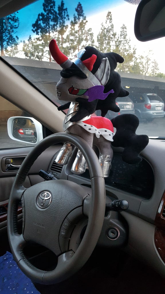 King Sombra mind controlling his driving slave on the road to Babscon 2019 with Hail King Sombra