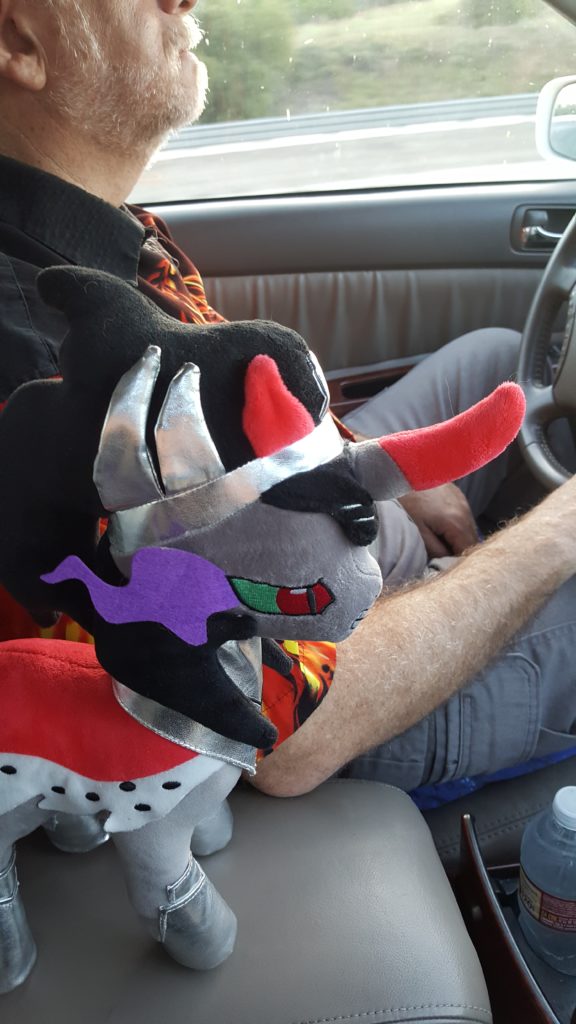 King Sombra supervising his driving slave on the road to Babscon 2019 with Hail King Sombra