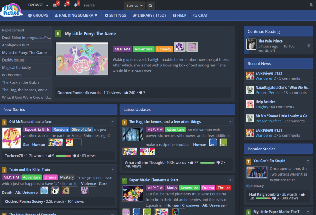 Hail King Sombra story "You Can't Fix Stupid" in FIMFic's #1 spot in the popular feed